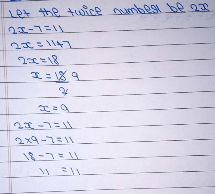 The difference of 3x and twice x is 107