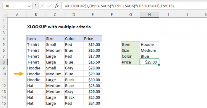 Array arguments to xlookup are of different size